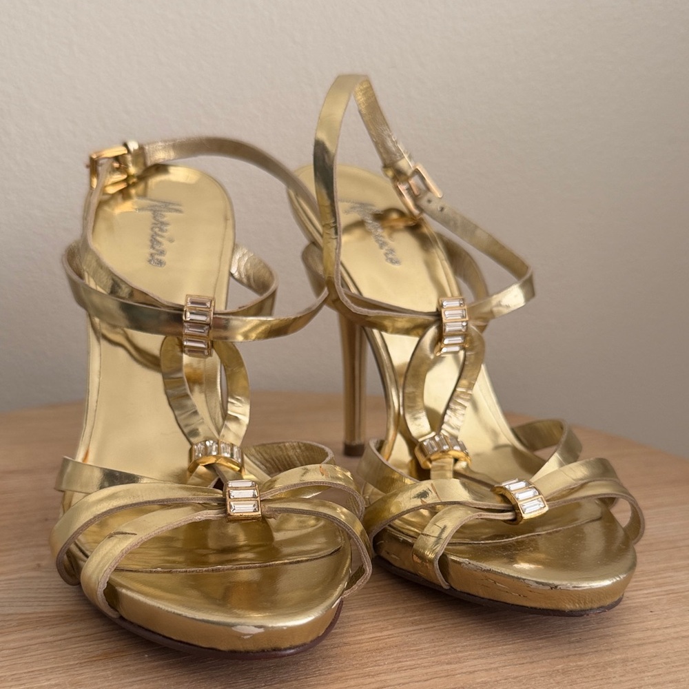 Marciano Gold Strappy Heels, Sz 6.5
